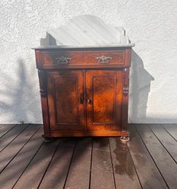 Antique Victorian Marble Top Washstand / Commode – Walnut Burl