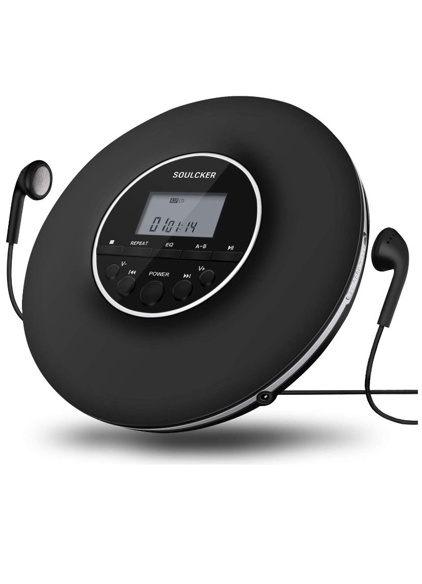 Portable CD Player, Soulcker Personal Compact Disc CD Player with Headphones Jack, Anti-Skip/Shockproof Protection Small Music CD Walkman Players wit