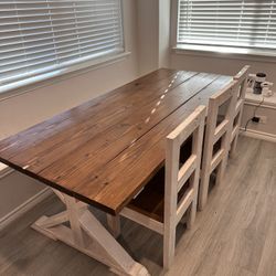 Rustic Farmhouse Dining Table Set – Solid Wood Table + 3 Chairs
