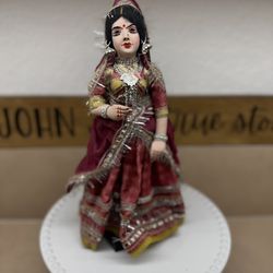 Vintage hand painted Porcelain Head- 12" INDIAN WEDDING DOLL RAJASTHANI Bride