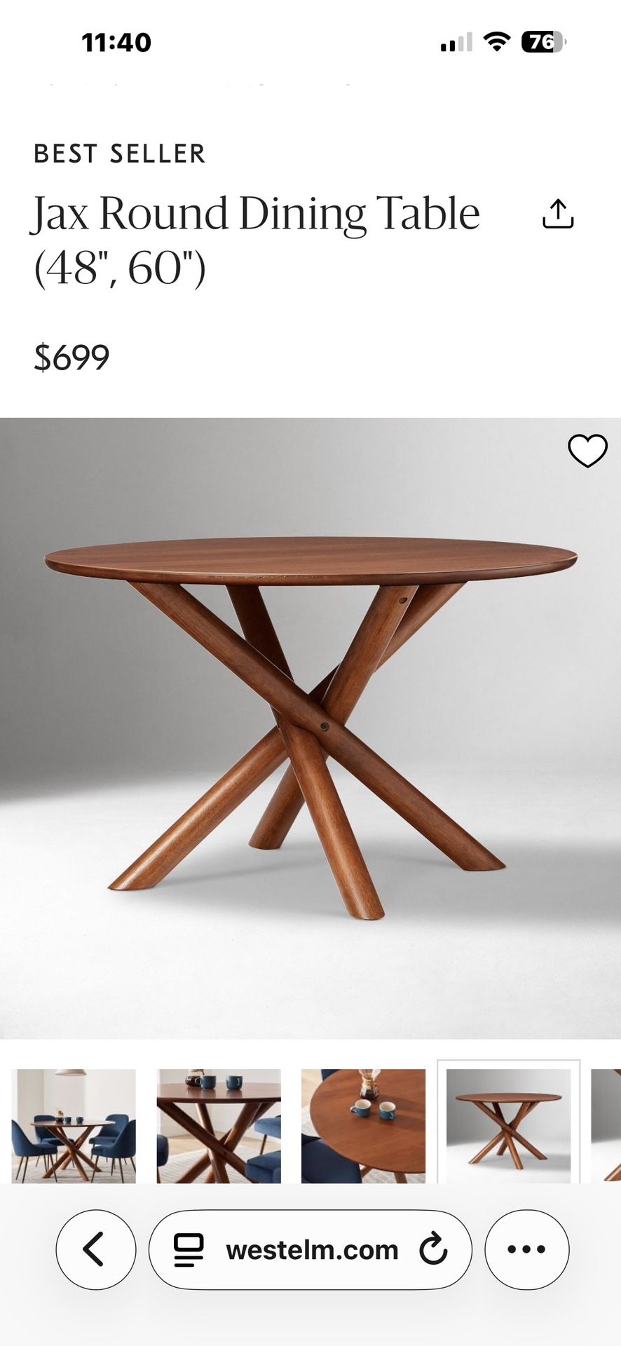 West Elm Walnut Jax Round Table