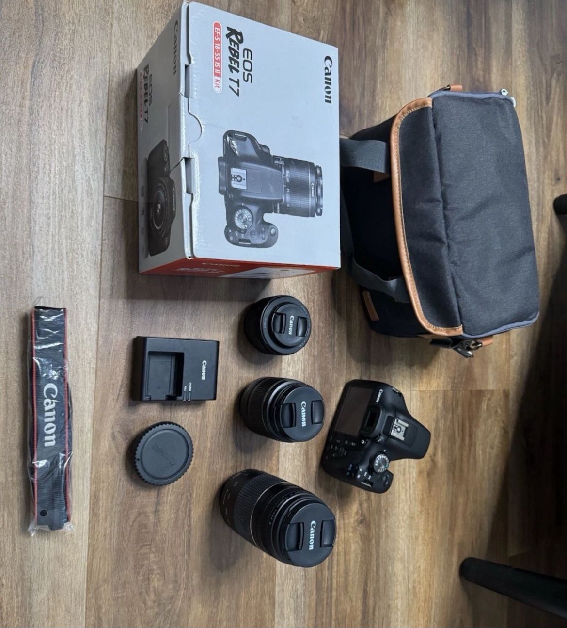 Canon EOS Rebel T7 DSLR video two lens kit with EF S 18-55mm and EF 75 300mm lenses 