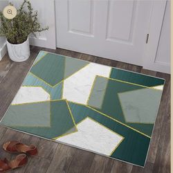Bathroom Rug 3x5 Entryway Green Marble Geometric Mat Modern Abstract Rectangular Area Rug Machine Washable Soft Rug Carpet Area Rug for Entrance Besid