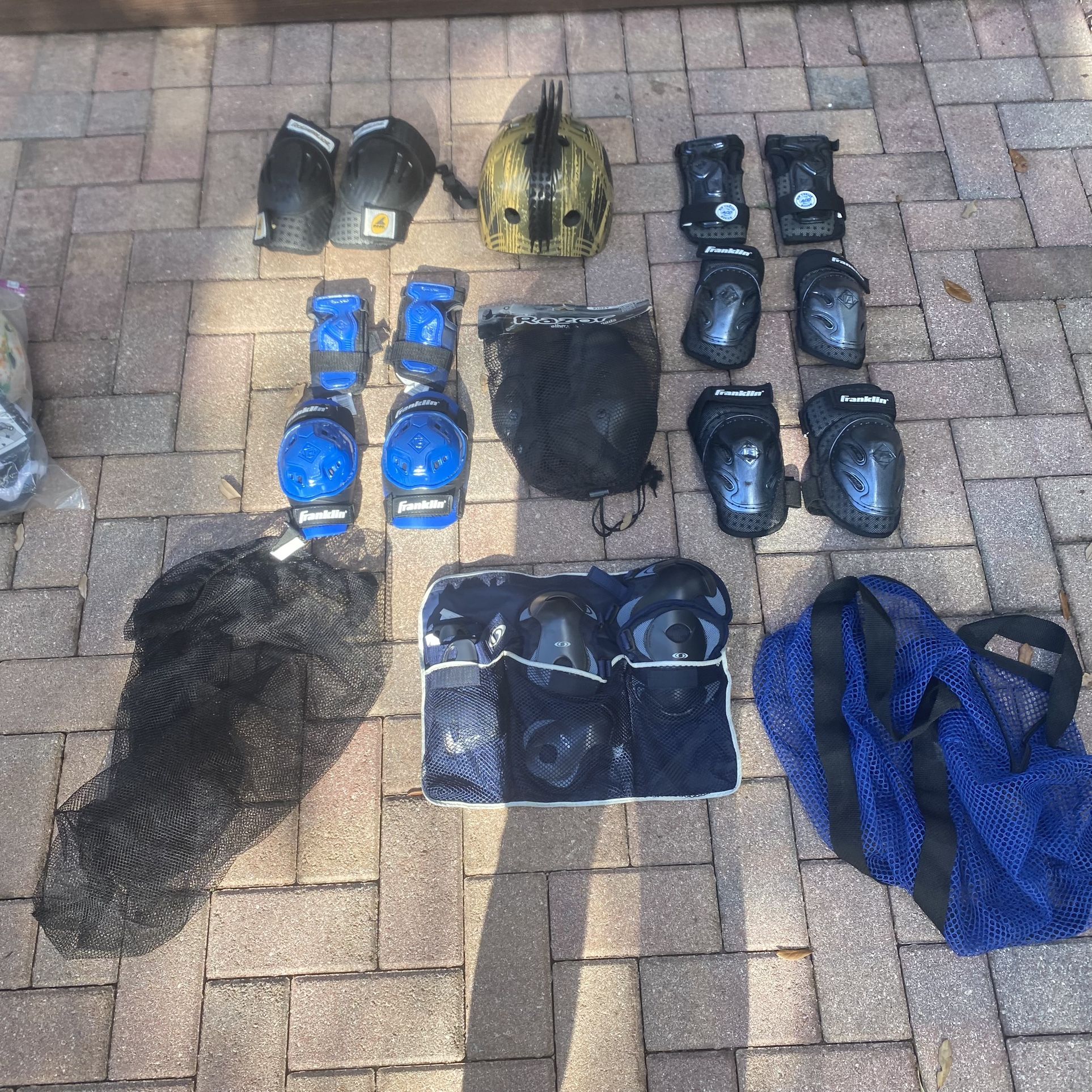 Bundle of Kids' Skating, Rollerblading Or Biking Pads Sets, Helmet and Gear Bags