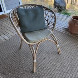 Outdoor Bamboo Wicker Side Chair, cushion and pillow included