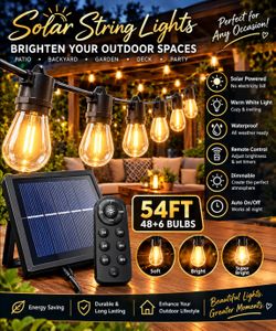 Solar Outdoor String Lights 54FT with Remote