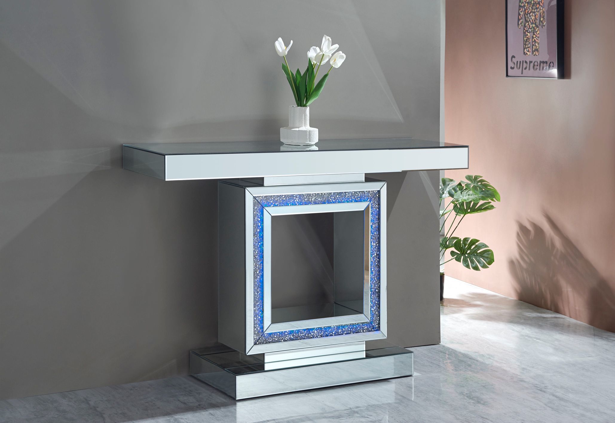 New LED Mirrored Crushed Diamonds Console Table K Furniture And More 