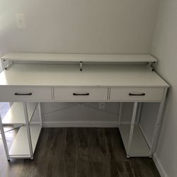 White Desk With Monitor Stand & 3 Drawers 