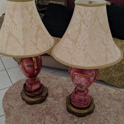 Antique Porcelain Table Desk Lamps Set Of Two