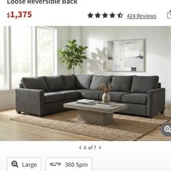 Mathers Slate Grey Fabric 125" 2 Piece L-Shaped Sectional with Right Arm Facing Sofa 