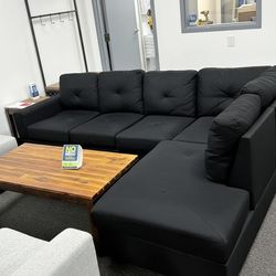 😍Brand New Black/Grey Fabric L Shape Sectional Sofa With Chaise | Pay After Delivery 🚚