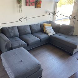Sectional sofa with ottoman and 3 cushions