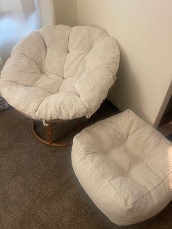 Oversized 39” Cream Papasan Chair + Matching 30” Foot Ottoman