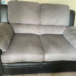 Black And Grey 3 Piece Cotton Leather Sofa