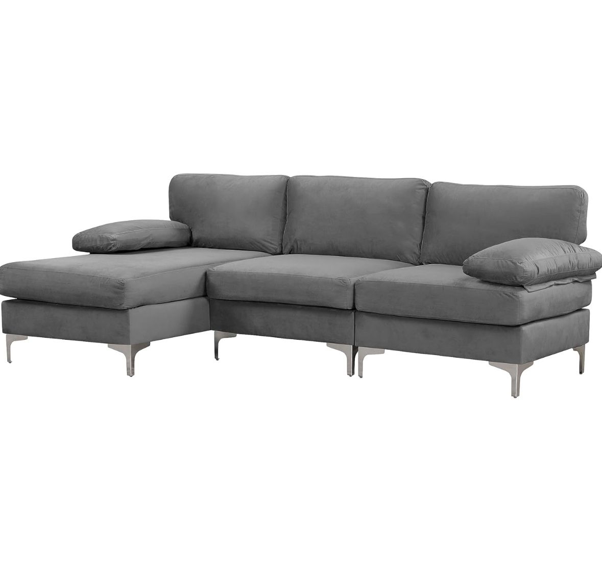 Casa Andrea Milano llc Modern Large Velvet Fabric Sectional Sofa L Shape Couch with Extra Wide Chaise Lounge