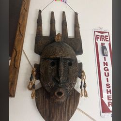 Large Vintage African Marka Mask - Hand-Carved Wood & Brass - Mali