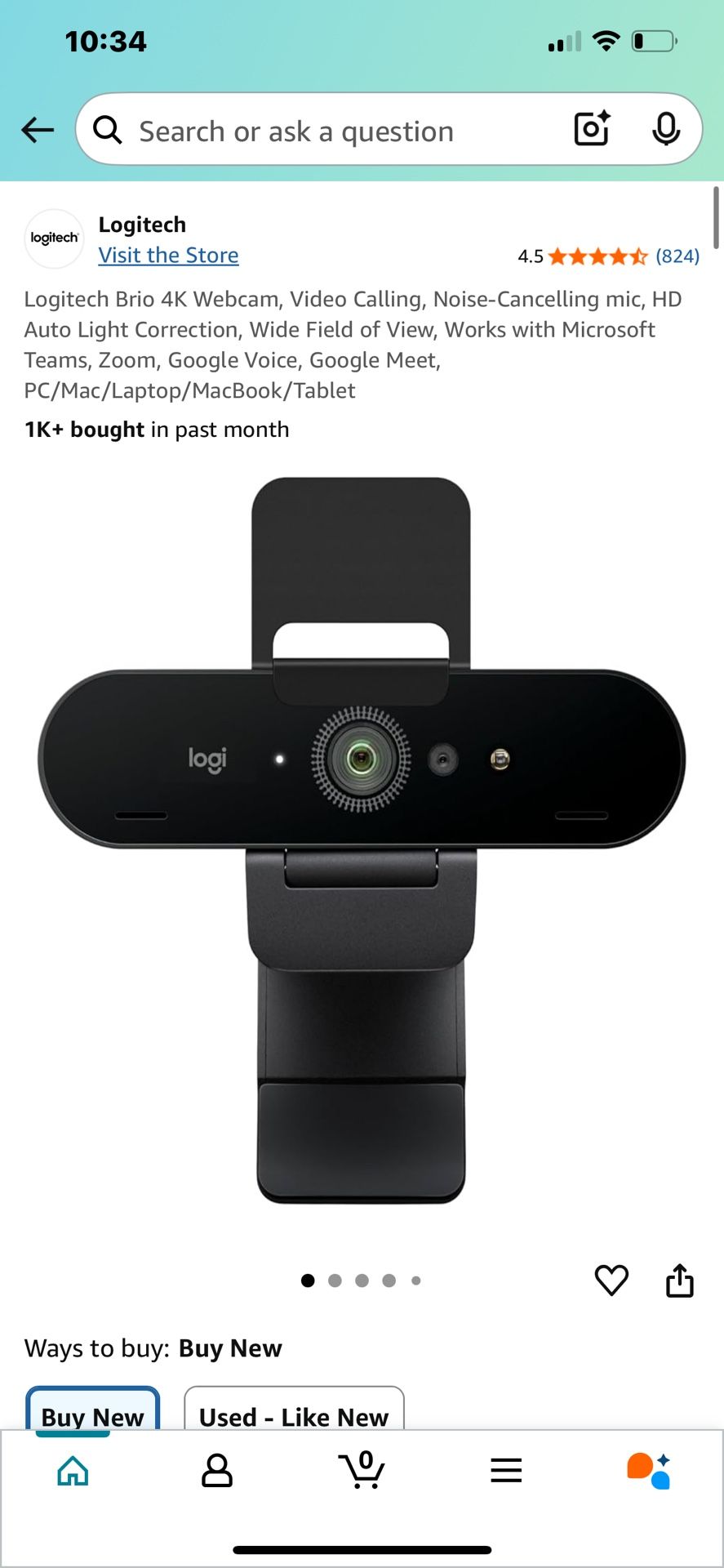 Logitech Brio 4K Webcam, Video Calling, Noise-Cancelling mic, HD Auto Light Correction, Wide Field of View, Works with Microsoft Teams, Zoom, Google V