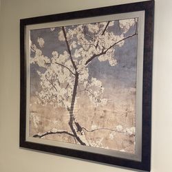 Large Framed Cherry Blossom Wall Art – Neutral Botanical Decor