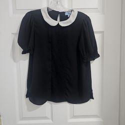 CeCe Black Blouse with White Collar