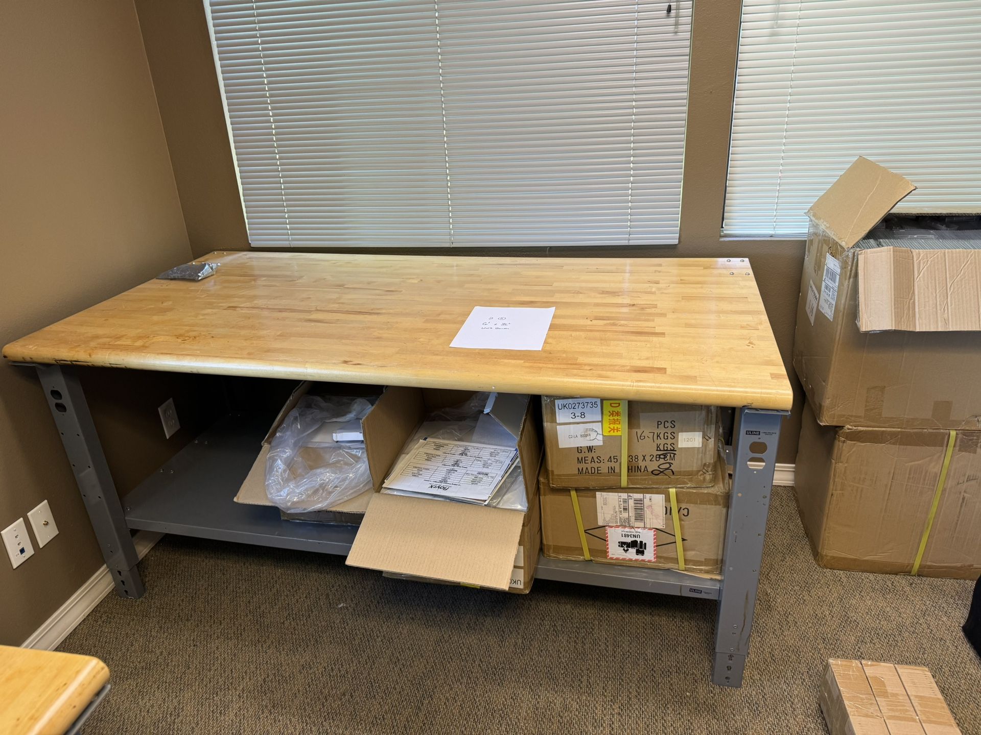 Heavy Duty Solid Maple Top Workbench / Packing Table - Steel Base - Uline
