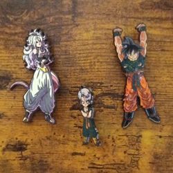 Dragon Ball Lapel Fig Pin Lot of 3 Goku, Android, Trunks Metal