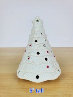 Vintage White Ceramic Christmas Tree Candle Holder