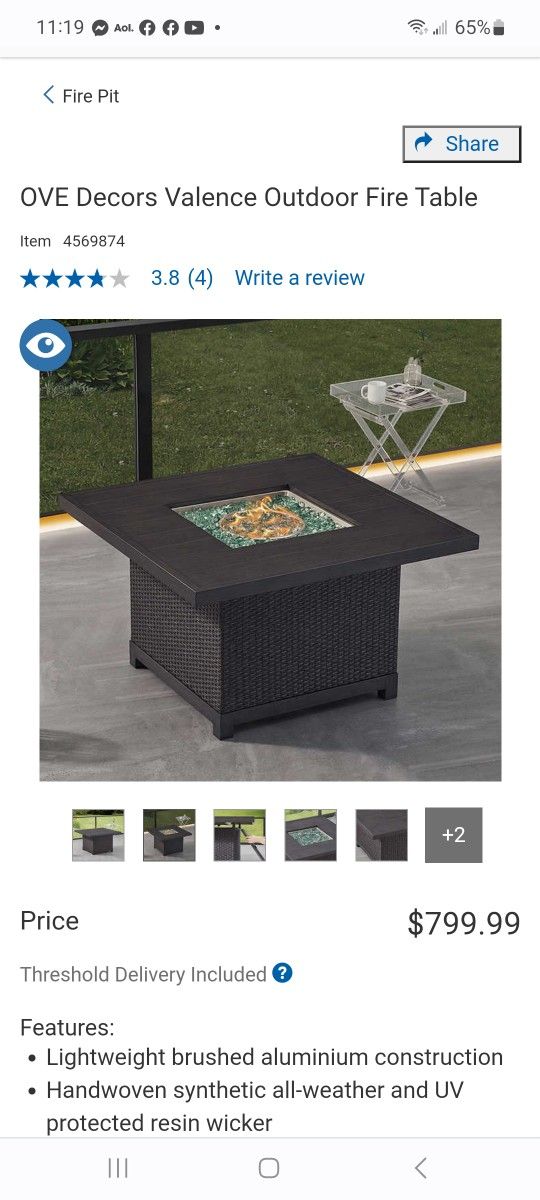 OVE Decors Valence Outdoor Fire Table $650