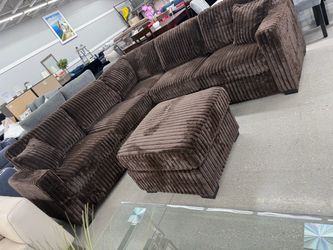 Brown Corduroy Sectional Sofa with Ottoman 🔥🔥