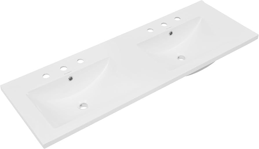 48" Ceramic Vanity Top Double Basins with 3 Holes   Color Glossy White Material Ceramic Size 48 Inch Product Dimensions 47.88"D x 18.5"W x 