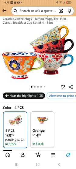 Jumbo Ceramic Coffee Mug Set of 4 – 14oz