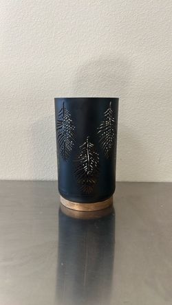 Black Metal Candle Lantern with Wood Base