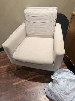 Beige Fabric Accent Armchair with Wood Legs