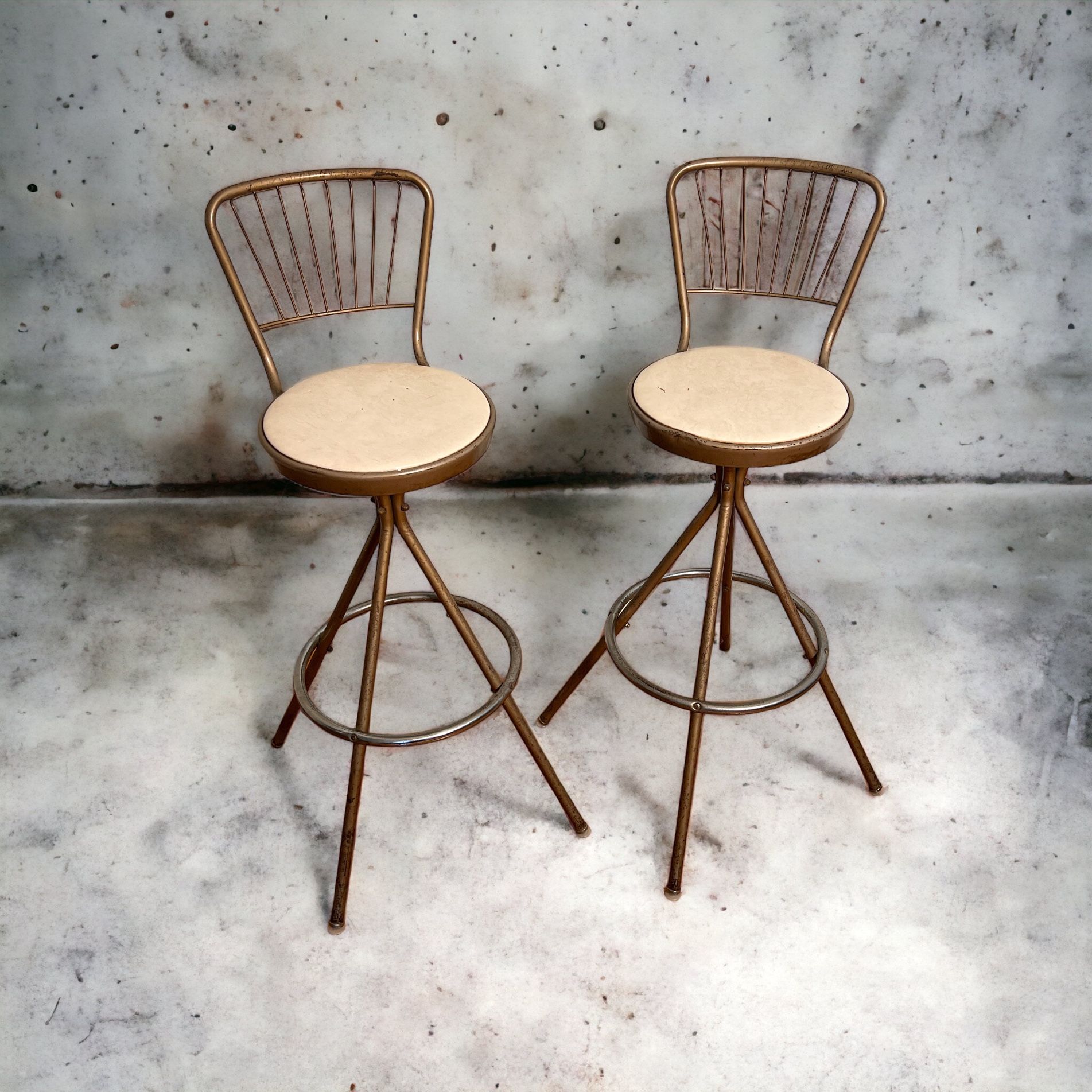 2 Two Pair Mid Century Swivel Atomic Bar Stools
