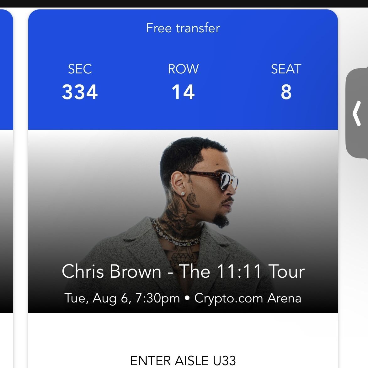 2 X Tickets CHRIS BROWN CONCERT CRYPTO ARENA TUESDAY 8/6/2024 SECTION 334  for Sale in Los Angeles, CA - OfferUp