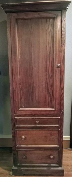2 Tall Wood Armoires with Drawers