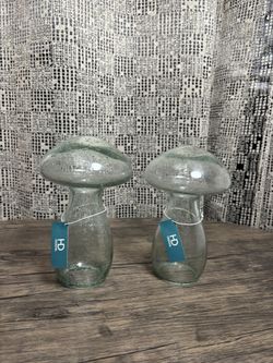 Set of 2 Hand-Blown Glass Mushroom Decor Pieces