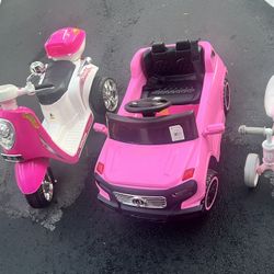 Kids Ride-On Bundle – Electric Car + Scooter + Balance Bike (Pink Set)