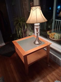 Glass Top Solid Wood End Table
