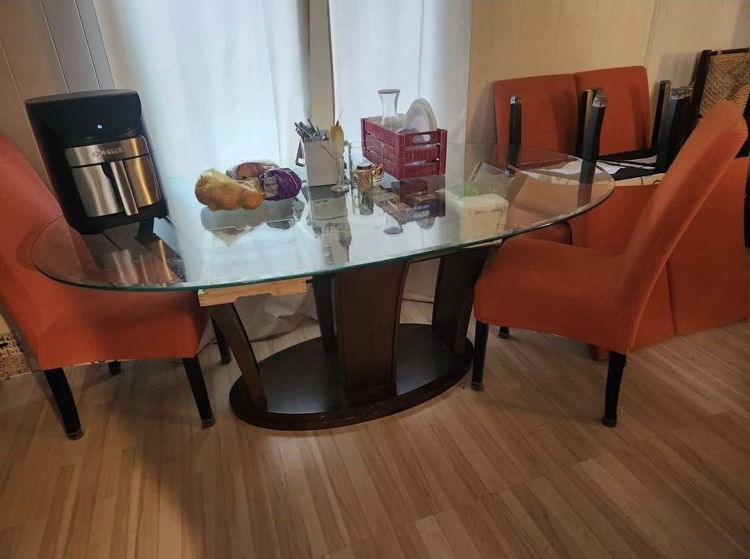 3 Tier Glass Table & 6 Chairs