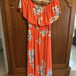 Ladies colorful orange shouderd dress. Yorktown And Staples