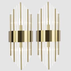 TEENYO Modern Gold Wall Sconces Set of Two Crystal Sconces Wall Lighting 2-Li...