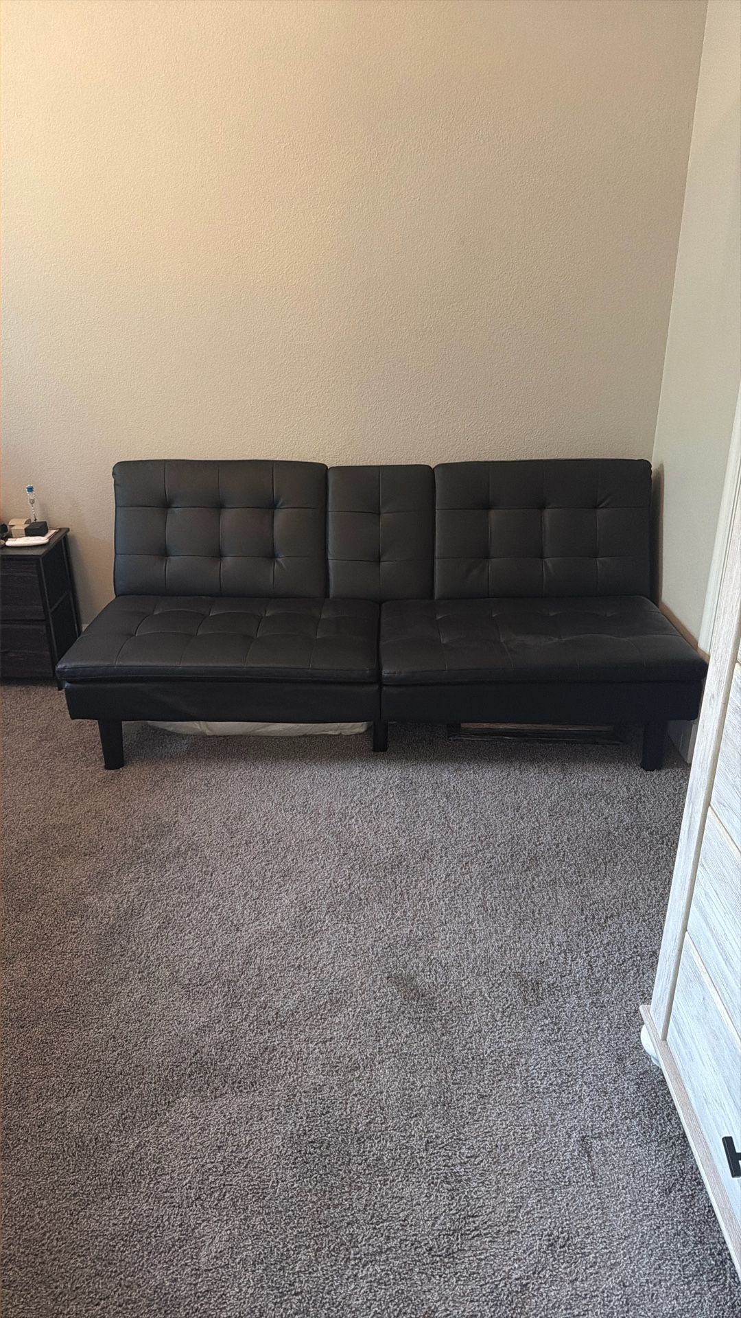 Black Faux Leather Futon Sofa