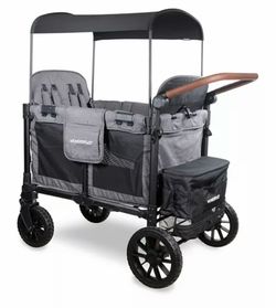 W4 Luxe Pro 4 Seater Stroller Wagon-Charcoal grey / vegan leather handle