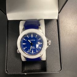 Mens Glycine Combat Aquarius Blue Rubber Band 