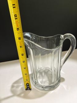 Vintage EAPG Clear Glass Water Pitcher Starburst Base Paneled Fluted Jug As Is