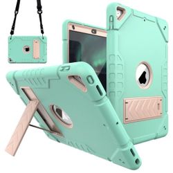 10.2 Inch IPad Case For 7th 8th 9th Gen Kickstand & Strap Mint Green & Pink