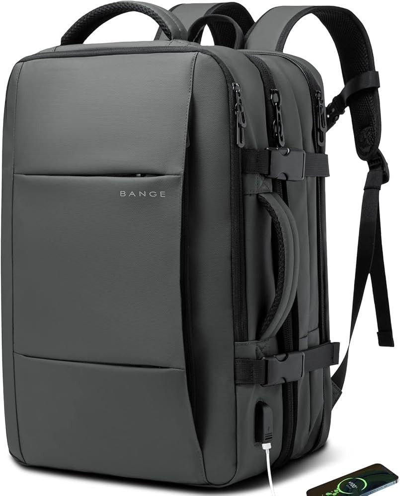 BANGE 45L Carry-on Backpack, Expandable Travel Backpacks for Airplanes,Convertible Weekend Backpack Briefcase for Traveling,Water Resistant College 17