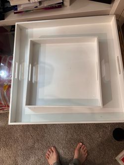 White Wood Serving Trays Set of 2