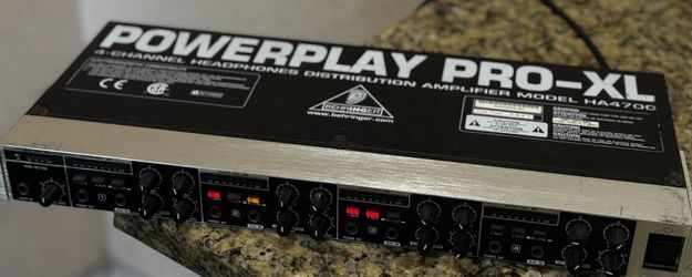 Behringer Powerplay Pro-XL HA4700, a 4-channel headphone distribution amplifier. It's designed for professional audio environments like studios and li