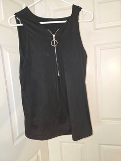 Black Sleeveless Top with Front Zipper